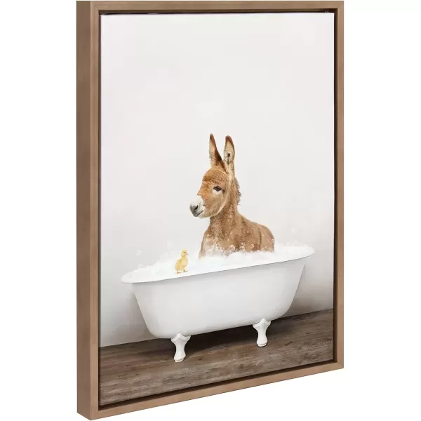 imageKate and Laurel Sylvie Baby Donkey in Rustic Bath Framed Canvas Wall Art by Amy Peterson Art Studio 18x24 Natural Modern Fun Decorative Bathtub Wall Art for Home DcorGold