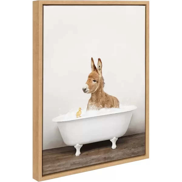 imageKate and Laurel Sylvie Baby Donkey in Rustic Bath Framed Canvas Wall Art by Amy Peterson Art Studio 18x24 Natural Modern Fun Decorative Bathtub Wall Art for Home DcorNatural