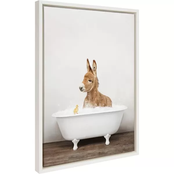 imageKate and Laurel Sylvie Baby Donkey in Rustic Bath Framed Canvas Wall Art by Amy Peterson Art Studio 18x24 Natural Modern Fun Decorative Bathtub Wall Art for Home DcorWhite