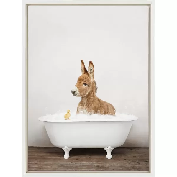 imageKate and Laurel Sylvie Baby Donkey in Rustic Bath Framed Canvas Wall Art by Amy Peterson Art Studio 18x24 Natural Modern Fun Decorative Bathtub Wall Art for Home DcorWhite