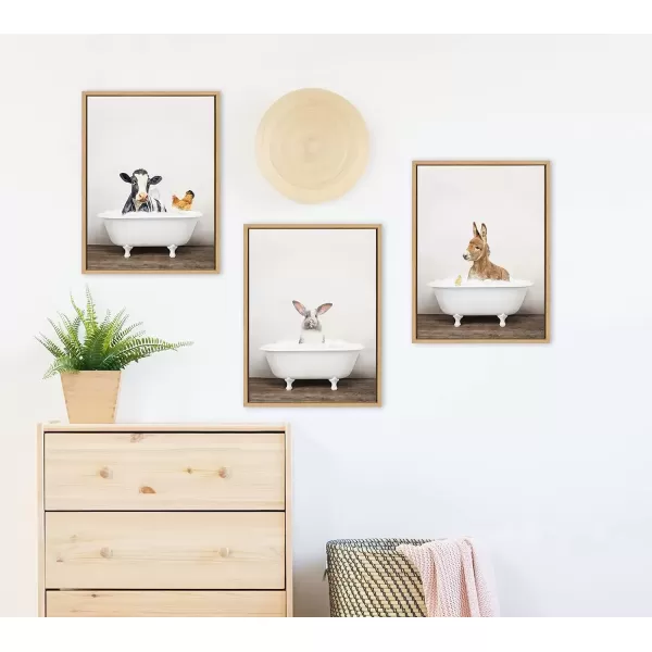 imageKate and Laurel Sylvie Baby Donkey in Rustic Bath Framed Canvas Wall Art by Amy Peterson Art Studio 18x24 Natural Modern Fun Decorative Bathtub Wall Art for Home DcorNatural