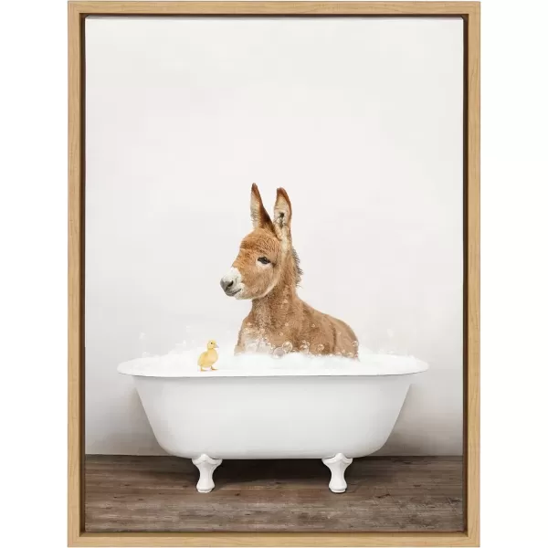 imageKate and Laurel Sylvie Baby Donkey in Rustic Bath Framed Canvas Wall Art by Amy Peterson Art Studio 18x24 Natural Modern Fun Decorative Bathtub Wall Art for Home DcorNatural