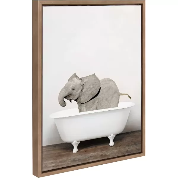 imageKate and Laurel Sylvie Baby Elephant in The Tub Framed Canvas Wall Art by Amy Peterson 18x24 GrayGold