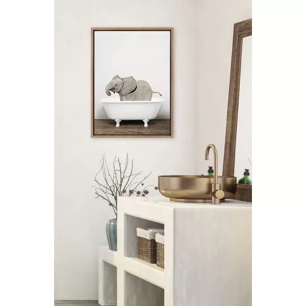 imageKate and Laurel Sylvie Baby Elephant in The Tub Framed Canvas Wall Art by Amy Peterson 18x24 GrayGold