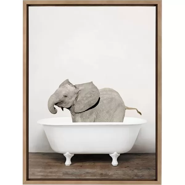 imageKate and Laurel Sylvie Baby Elephant in The Tub Framed Canvas Wall Art by Amy Peterson 18x24 GrayGold