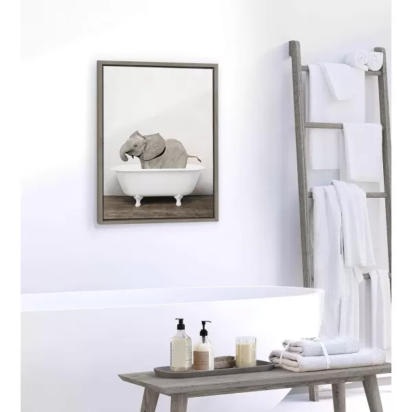 imageKate and Laurel Sylvie Baby Elephant in The Tub Framed Canvas Wall Art by Amy Peterson 18x24 GrayGrey