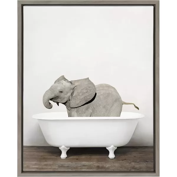 imageKate and Laurel Sylvie Baby Elephant in The Tub Framed Canvas Wall Art by Amy Peterson 18x24 GrayGrey