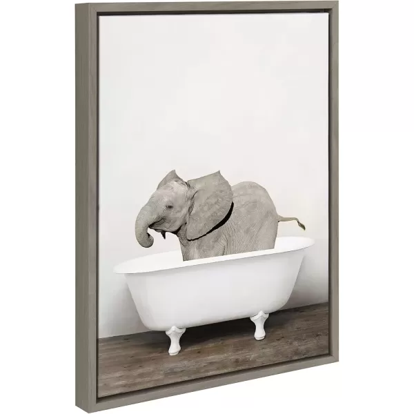 imageKate and Laurel Sylvie Baby Elephant in The Tub Framed Canvas Wall Art by Amy Peterson 18x24 GrayGrey