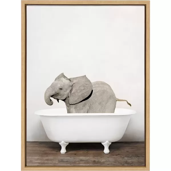 imageKate and Laurel Sylvie Baby Elephant in The Tub Framed Canvas Wall Art by Amy Peterson 18x24 GrayNatural