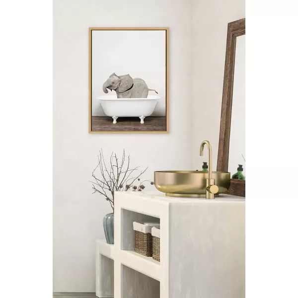 imageKate and Laurel Sylvie Baby Elephant in The Tub Framed Canvas Wall Art by Amy Peterson 18x24 GrayNatural