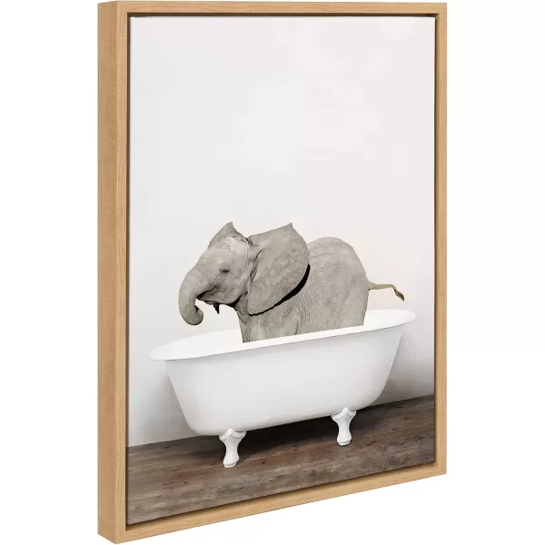 imageKate and Laurel Sylvie Baby Elephant in The Tub Framed Canvas Wall Art by Amy Peterson 18x24 GrayNatural