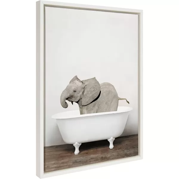 imageKate and Laurel Sylvie Baby Elephant in The Tub Framed Canvas Wall Art by Amy Peterson 18x24 GrayWhite