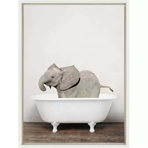 imageKate and Laurel Sylvie Baby Elephant in The Tub Framed Canvas Wall Art by Amy Peterson 18x24 GrayWhite