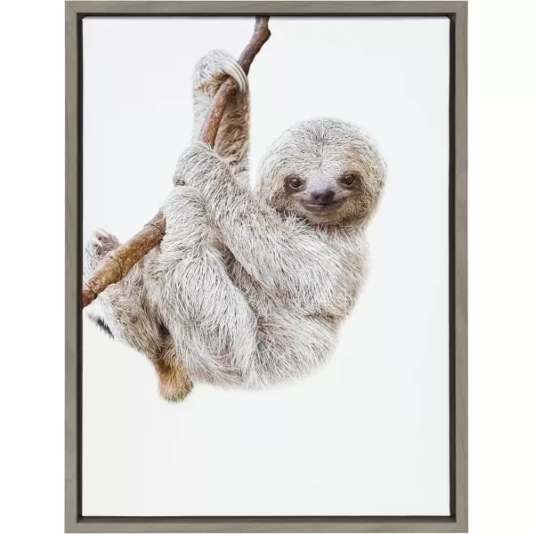 imageKate and Laurel Sylvie Baby Sloth Hanging Around Framed Canvas Wall Art by Amy Peterson Art Studio 18x24 Natural Modern Animal Portrait Art for WallGray