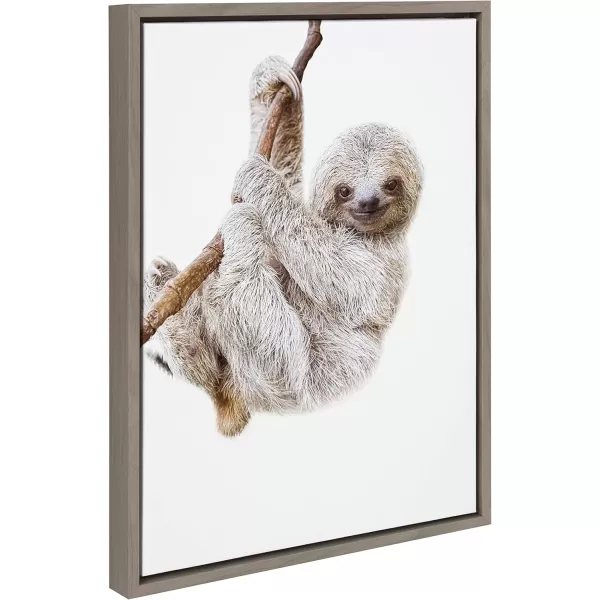 imageKate and Laurel Sylvie Baby Sloth Hanging Around Framed Canvas Wall Art by Amy Peterson Art Studio 18x24 Natural Modern Animal Portrait Art for WallGray