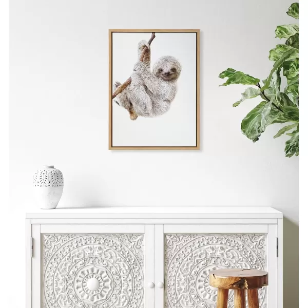 imageKate and Laurel Sylvie Baby Sloth Hanging Around Framed Canvas Wall Art by Amy Peterson Art Studio 18x24 Natural Modern Animal Portrait Art for WallNatural