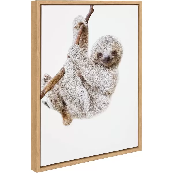 imageKate and Laurel Sylvie Baby Sloth Hanging Around Framed Canvas Wall Art by Amy Peterson Art Studio 18x24 Natural Modern Animal Portrait Art for WallNatural