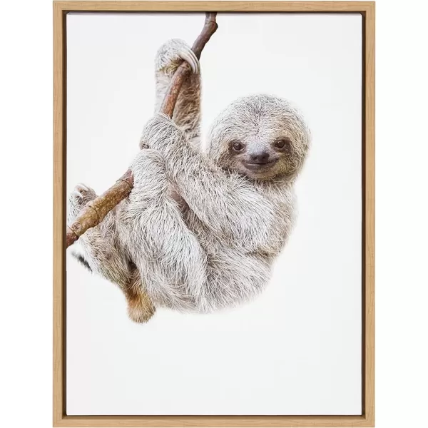 imageKate and Laurel Sylvie Baby Sloth Hanging Around Framed Canvas Wall Art by Amy Peterson Art Studio 18x24 Natural Modern Animal Portrait Art for WallNatural