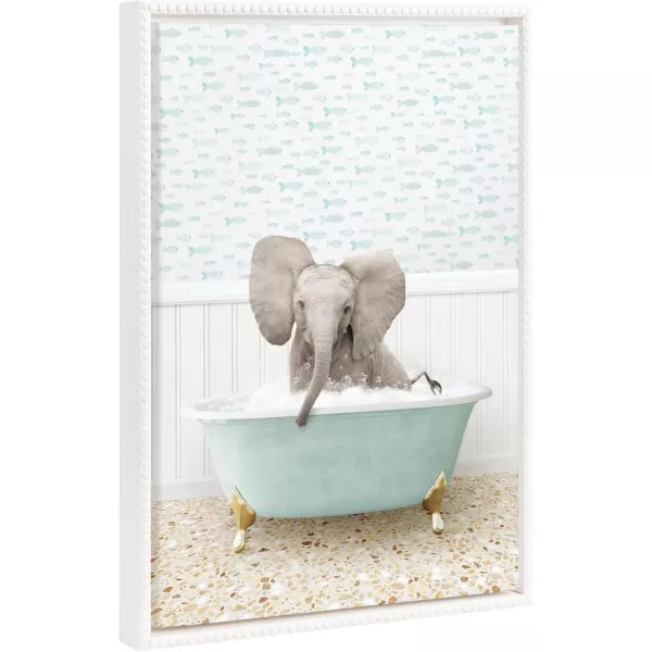 imageKate and Laurel Sylvie Beaded Baby Elephant in Little Fish Bath Vintage Framed Canvas Wall Art by Amy Peterson 18x24 White Modern Fun Elephant Bathtub Wall Art for Home Dcor