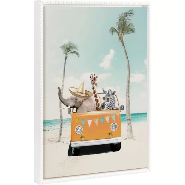 imageKate and Laurel Sylvie Beaded Beach Adventures Vintage Framed Canvas Wall Art by July Art Prints 18x24 White Colorful Beach Animal Wall Art Decor