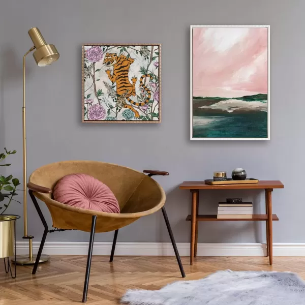 imageKate and Laurel Sylvie Beaded Tiger Floral Vintage Framed Canvas Wall Art by Nikki Chu 22x22 Gold Modern Tiger Flower Illustration Art for Wall
