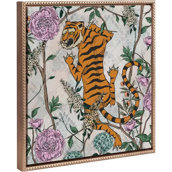 imageKate and Laurel Sylvie Beaded Tiger Floral Vintage Framed Canvas Wall Art by Nikki Chu 22x22 Gold Modern Tiger Flower Illustration Art for Wall