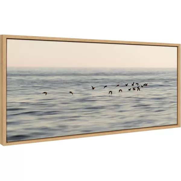 imageKate and Laurel Sylvie Birds of a Feather Framed Canvas Wall Art by Crystal Lynn Collins 18x40 Natural Coastal Beach Canvas Art for WallNatural