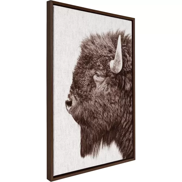 imageKate and Laurel Sylvie Bison Profile Woven Neutral Linen Framed Canvas Wall Art by Amy Peterson Art Studio 23x33 Natural Modern Prairie Animal Portrait Art for WallBrown