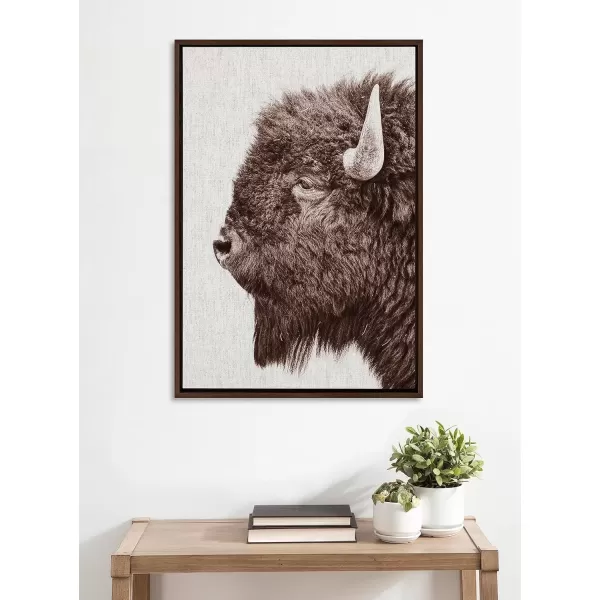 imageKate and Laurel Sylvie Bison Profile Woven Neutral Linen Framed Canvas Wall Art by Amy Peterson Art Studio 23x33 Natural Modern Prairie Animal Portrait Art for WallBrown