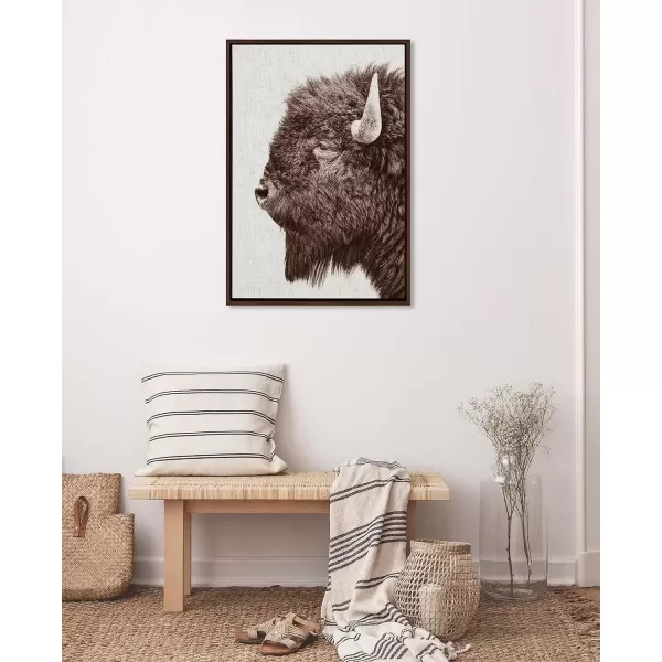 imageKate and Laurel Sylvie Bison Profile Woven Neutral Linen Framed Canvas Wall Art by Amy Peterson Art Studio 23x33 Natural Modern Prairie Animal Portrait Art for WallBrown