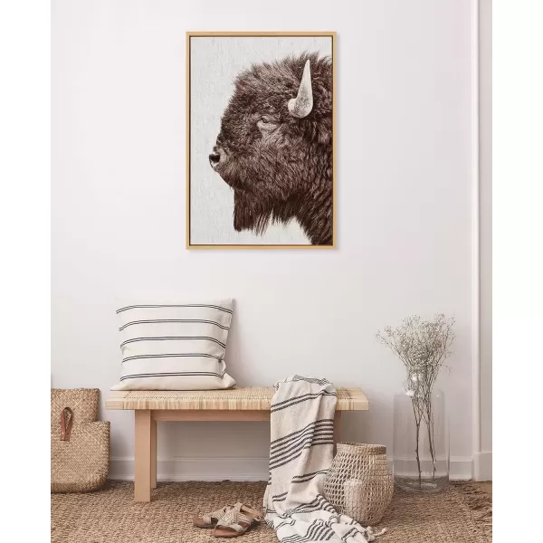 imageKate and Laurel Sylvie Bison Profile Woven Neutral Linen Framed Canvas Wall Art by Amy Peterson Art Studio 23x33 Natural Modern Prairie Animal Portrait Art for WallNatural