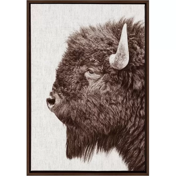 imageKate and Laurel Sylvie Bison Profile Woven Neutral Linen Framed Canvas Wall Art by Amy Peterson Art Studio 23x33 Natural Modern Prairie Animal Portrait Art for WallBrown