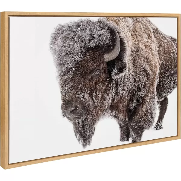 imageKate and Laurel Sylvie Bison in Snow Framed Canvas Wall Art by Amy Peterson Art Studio 23x33 Natural Modern Animal Portrait Art for WallNatural