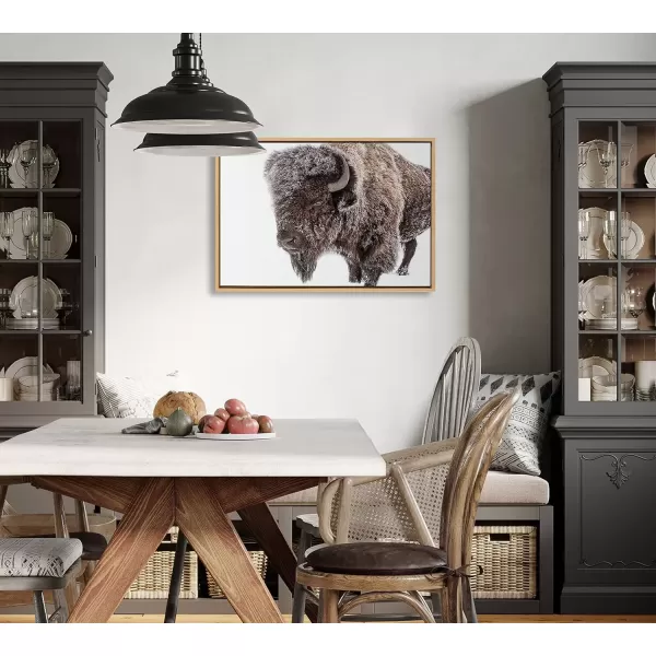 imageKate and Laurel Sylvie Bison in Snow Framed Canvas Wall Art by Amy Peterson Art Studio 23x33 Natural Modern Animal Portrait Art for WallNatural