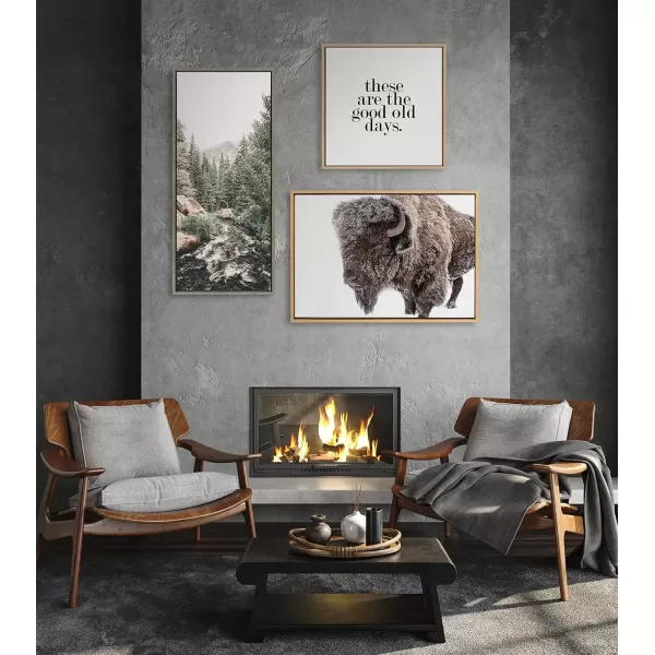 imageKate and Laurel Sylvie Bison in Snow Framed Canvas Wall Art by Amy Peterson Art Studio 23x33 Natural Modern Animal Portrait Art for WallNatural