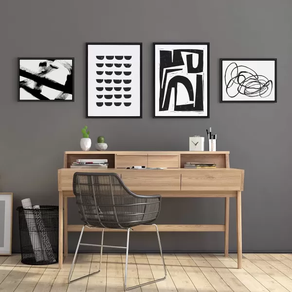 imageKate and Laurel Sylvie Black and White Scandi Abstract Ring of Light 2 Gesture 1 and Reversible No 1 Framed Canvas Wall Art Set by Various Artists Set of 4 18x24 and 14x18 Natural Wall DcorBlack