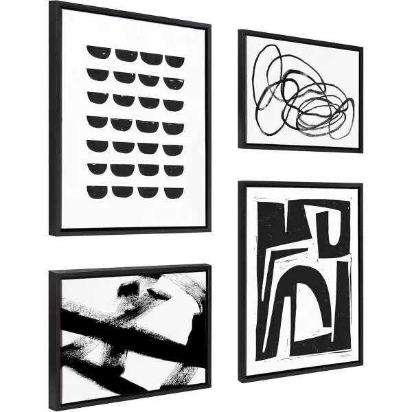 imageKate and Laurel Sylvie Black and White Scandi Abstract Ring of Light 2 Gesture 1 and Reversible No 1 Framed Canvas Wall Art Set by Various Artists Set of 4 18x24 and 14x18 Natural Wall DcorBlack