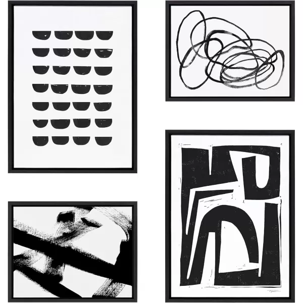 imageKate and Laurel Sylvie Black and White Scandi Abstract Ring of Light 2 Gesture 1 and Reversible No 1 Framed Canvas Wall Art Set by Various Artists Set of 4 18x24 and 14x18 Natural Wall DcorBlack