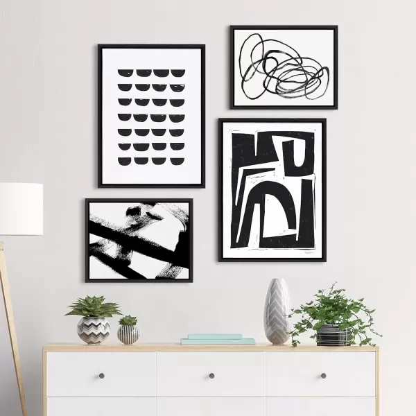 imageKate and Laurel Sylvie Black and White Scandi Abstract Ring of Light 2 Gesture 1 and Reversible No 1 Framed Canvas Wall Art Set by Various Artists Set of 4 18x24 and 14x18 Natural Wall DcorBlack