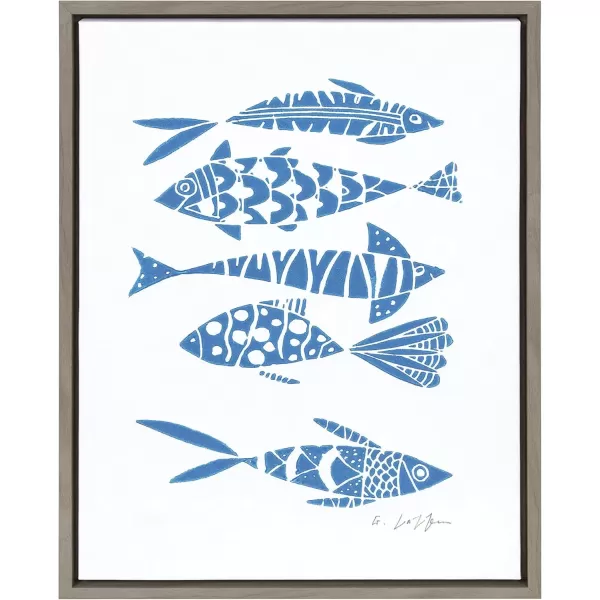 imageKate and Laurel Sylvie Blue Fish Linocut Print Framed Canvas Wall Art by Giuliana Lazzerini 18x24 Gray