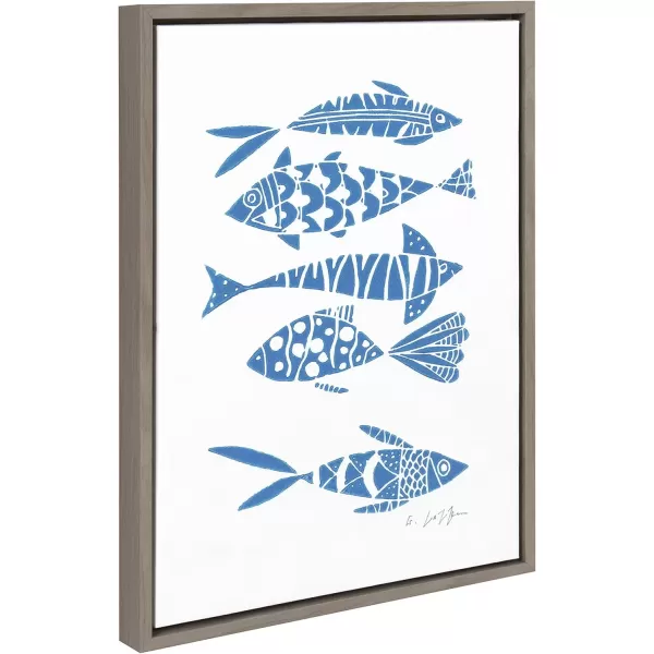 imageKate and Laurel Sylvie Blue Fish Linocut Print Framed Canvas Wall Art by Giuliana Lazzerini 18x24 Gray