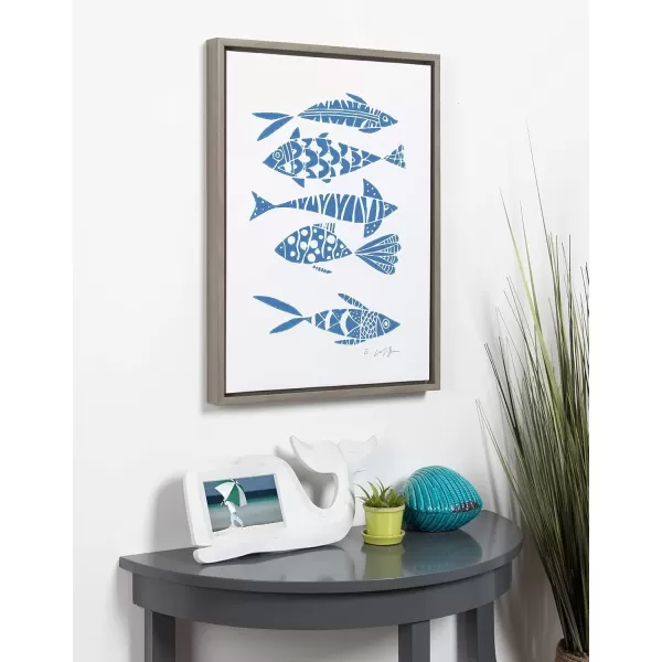 imageKate and Laurel Sylvie Blue Fish Linocut Print Framed Canvas Wall Art by Giuliana Lazzerini 18x24 Gray