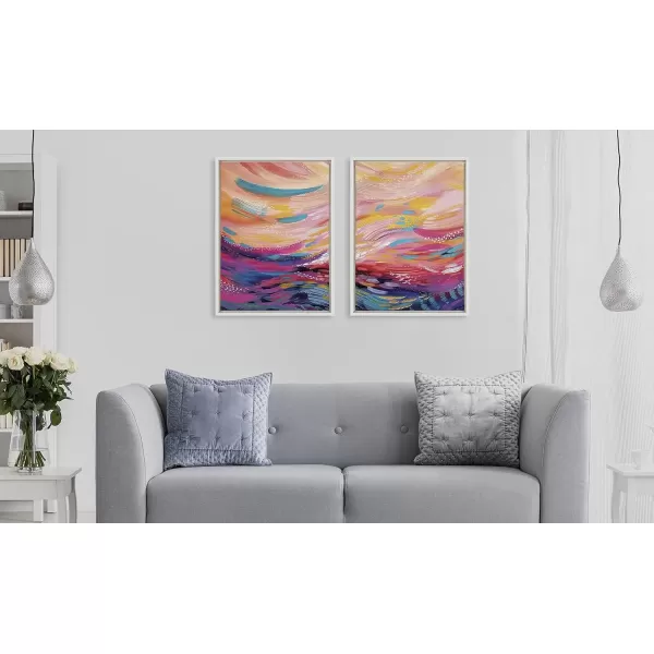 imageKate and Laurel Sylvie Brush Strokes 90 Framed Canvas Wall Art by Jessi Raulet of Ettavee Set of 2 18x24 Natural Decorative Multicolored Abstract Print for WallWhite