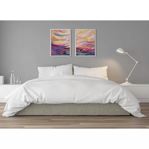 imageKate and Laurel Sylvie Brush Strokes 90 Framed Canvas Wall Art by Jessi Raulet of Ettavee Set of 2 18x24 Natural Decorative Multicolored Abstract Print for WallWhite