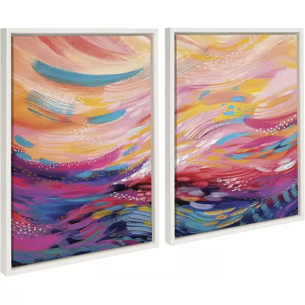 imageKate and Laurel Sylvie Brush Strokes 90 Framed Canvas Wall Art by Jessi Raulet of Ettavee Set of 2 18x24 Natural Decorative Multicolored Abstract Print for WallWhite