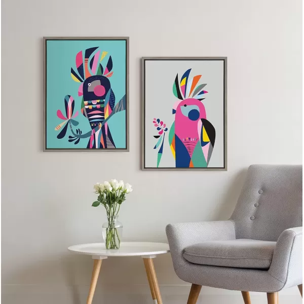 imageKate and Laurel Sylvie Cockatoo Framed Canvas Wall Art by Rachel Lee 18x24 Natural Colorful Bird Art for HomeGrey