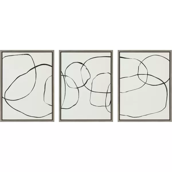 imageKate and Laurel Sylvie Dancing Circles Framed Linen Textured Canvas Wall Art Set by Teju Reval of SnazzyHues 3 Piece Set 18x24 Gold Modern Neutral Abstract Wall Art Dcor SetGray