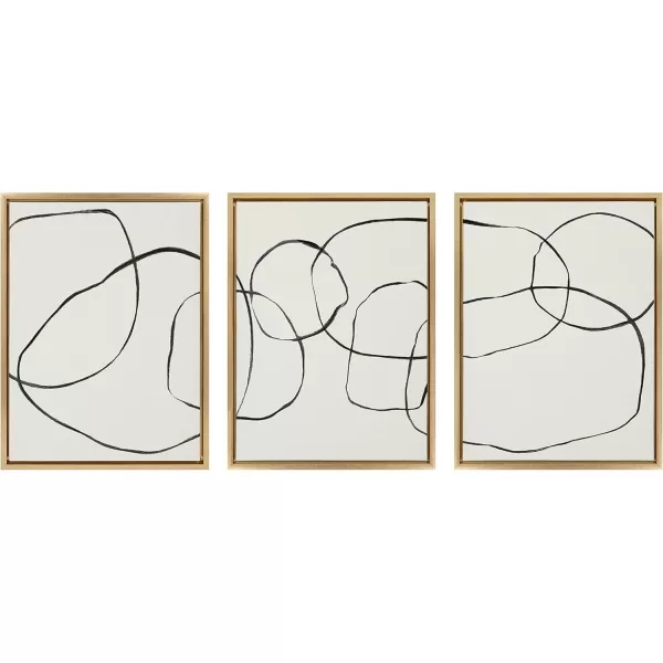 imageKate and Laurel Sylvie Dancing Circles Framed Linen Textured Canvas Wall Art Set by Teju Reval of SnazzyHues 3 Piece Set 18x24 Gold Modern Neutral Abstract Wall Art Dcor SetGold