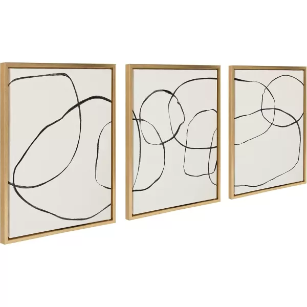 imageKate and Laurel Sylvie Dancing Circles Framed Linen Textured Canvas Wall Art Set by Teju Reval of SnazzyHues 3 Piece Set 18x24 Gold Modern Neutral Abstract Wall Art Dcor SetGold