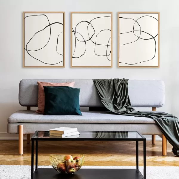 imageKate and Laurel Sylvie Dancing Circles Framed Linen Textured Canvas Wall Art Set by Teju Reval of SnazzyHues 3 Piece Set 18x24 Gold Modern Neutral Abstract Wall Art Dcor SetNatural